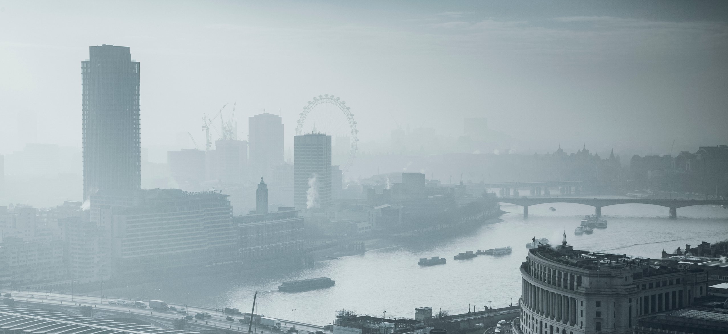 London cityscape covered in fog